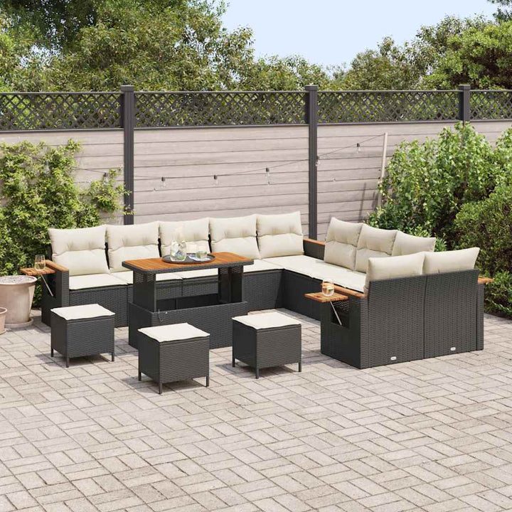 Havesofa Sæt med pude 18 pcs Sort og Cream polyrattan