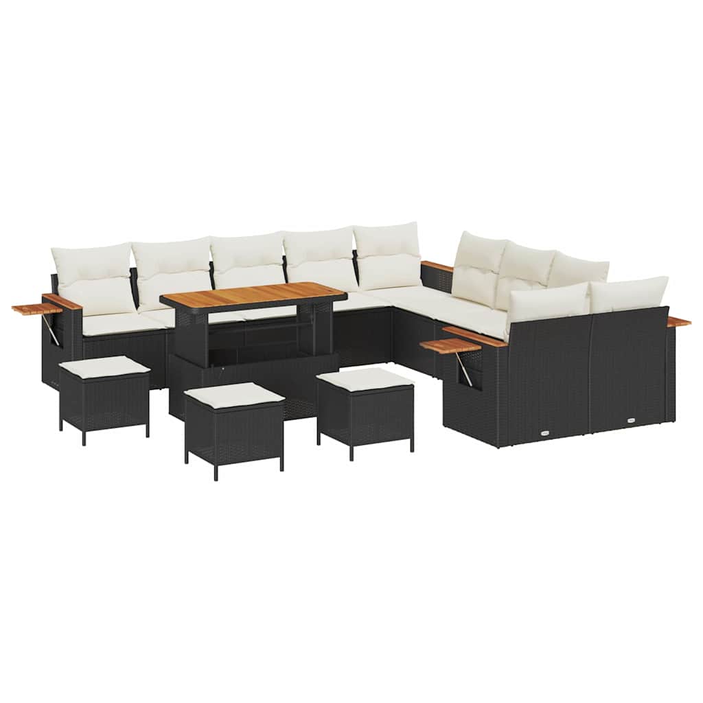 Havesofa Sæt med pude 18 pcs Sort og Cream polyrattan