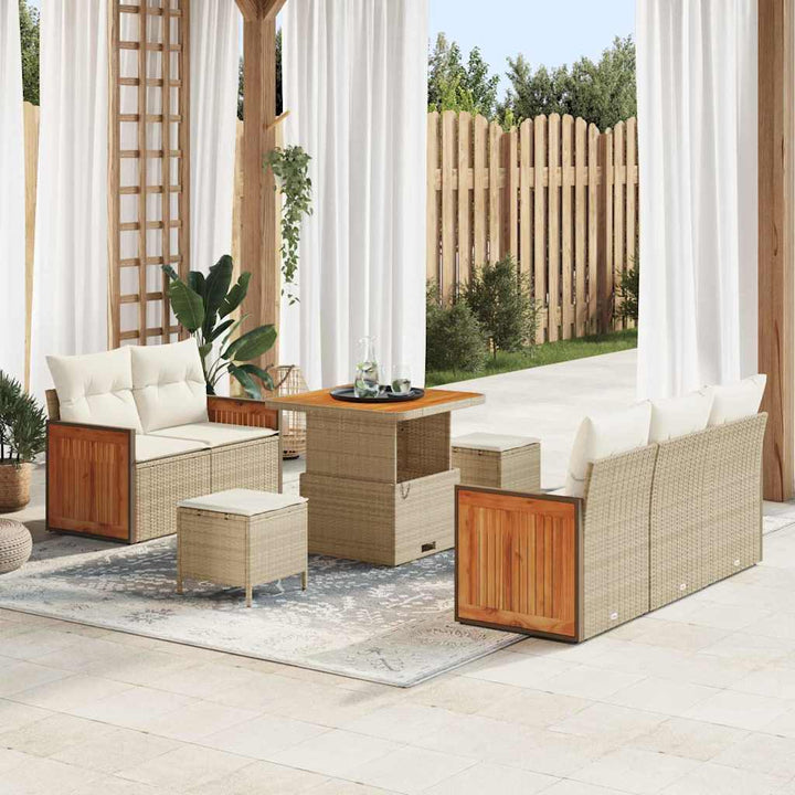 Havesofa Sæt 10 stk. 7-Antal sæder Beige og creme polyrattan