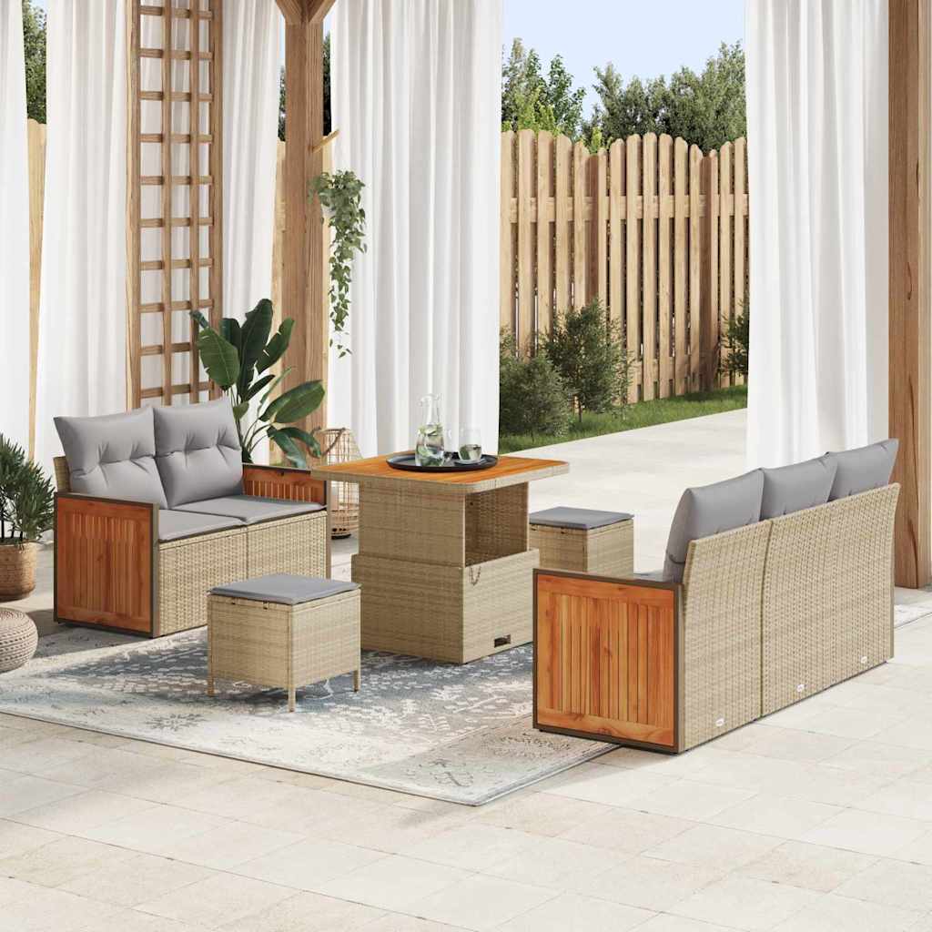 Havesofa Sæt med pude 10 pcs Beige og lys grå polyrattan