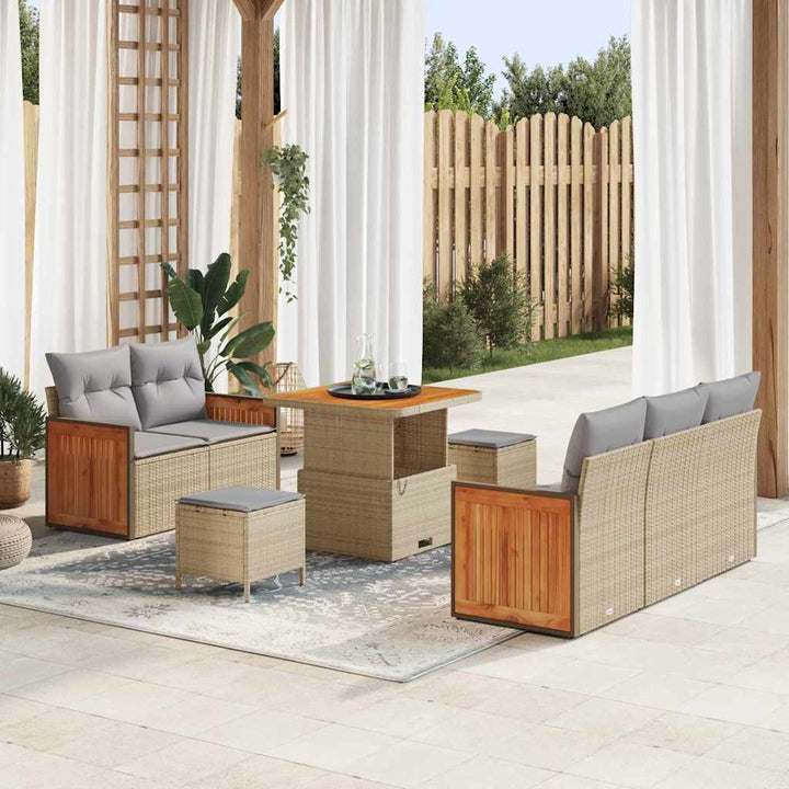 Havesofa Sæt med pude 10 pcs Beige og lys grå polyrattan