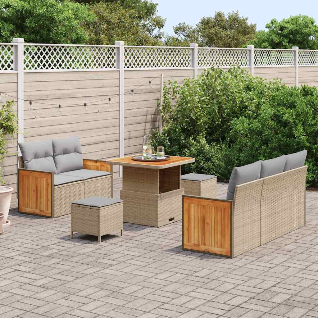 Havesofa Sæt med pude 10 pcs Beige og lys grå polyrattan