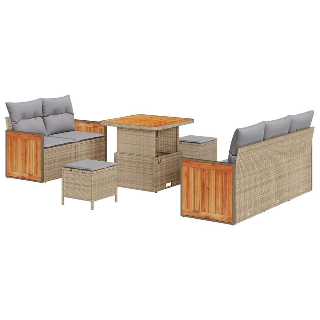 Havesofa Sæt med pude 10 pcs Beige og lys grå polyrattan