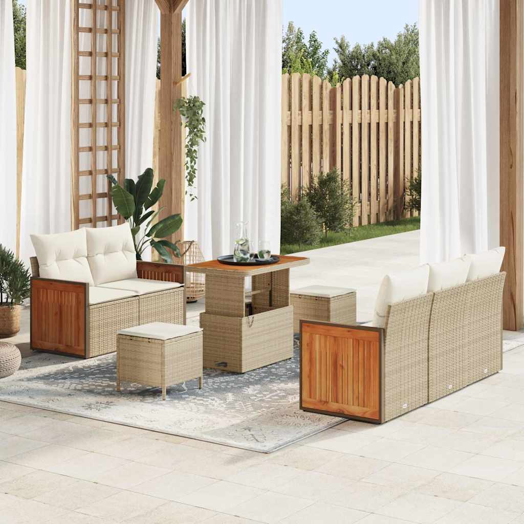 Havesofa Sæt 10 stk. 7-Antal sæder Beige og creme polyrattan