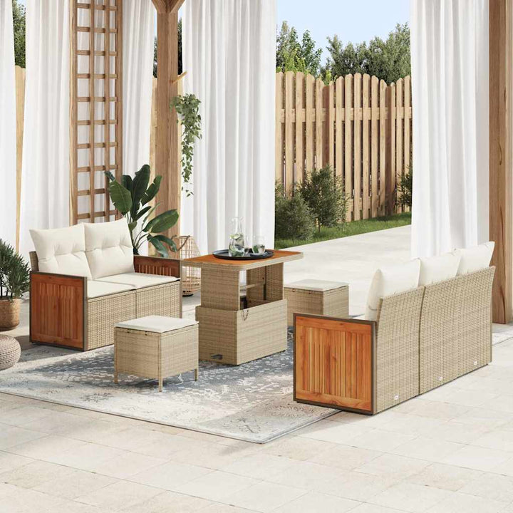 Havesofa Sæt 10 stk. 7-Antal sæder Beige og creme polyrattan