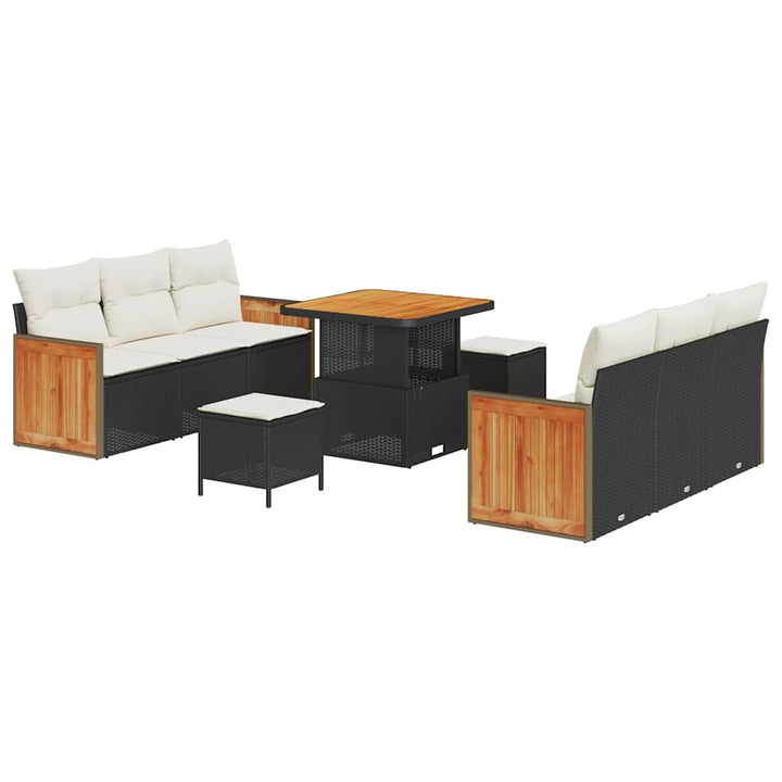 Havesofa Sæt med pude 11 pcs Sort og Cream polyrattan