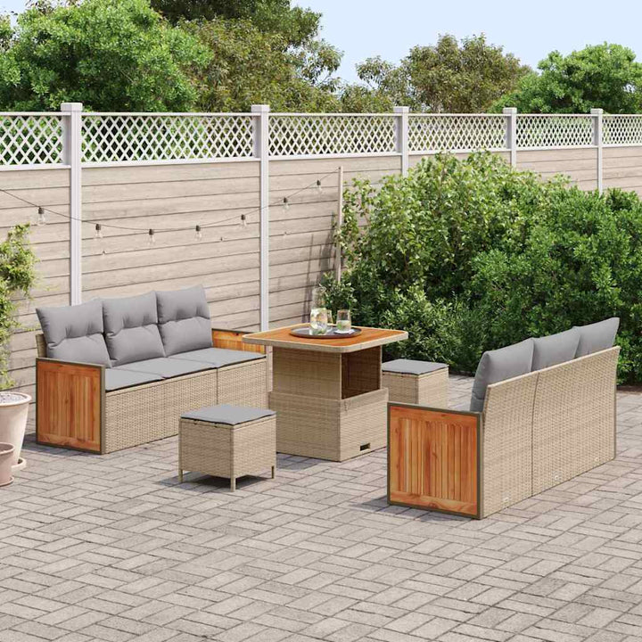 Havesofa Sæt med pude 11 pcs Beige og lys grå polyrattan