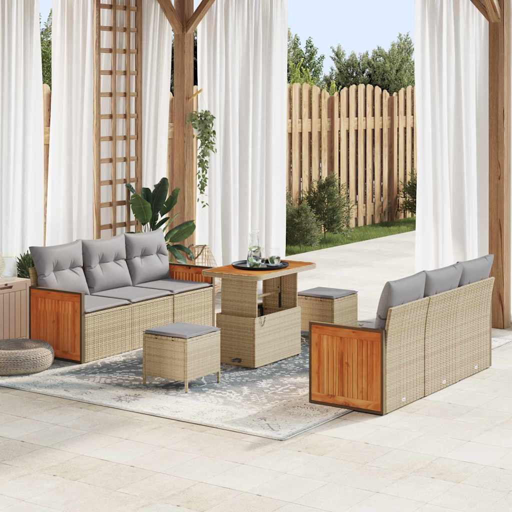 Havesofa Sæt med pude 11 pcs Beige og lys grå polyrattan