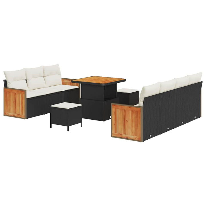 Havesofa Sæt med pude 13 pcs Sort og Cream polyrattan