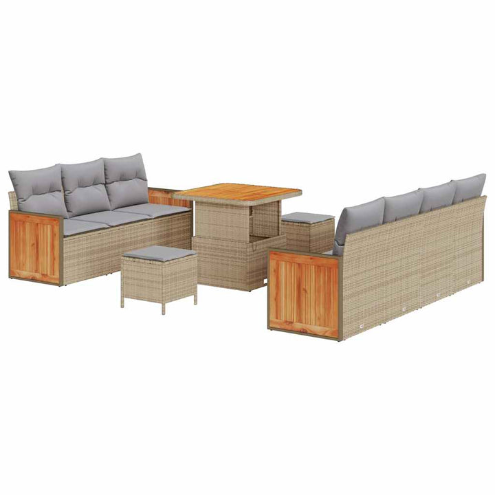 Havesofa Sæt med pude 13 pcs Beige og lys grå polyrattan