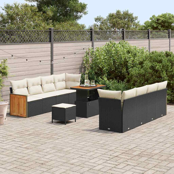 Havesofa Sæt med pude 12 pcs Sort og Cream polyrattan
