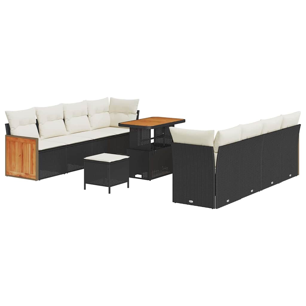 Havesofa Sæt med pude 12 pcs Sort og Cream polyrattan