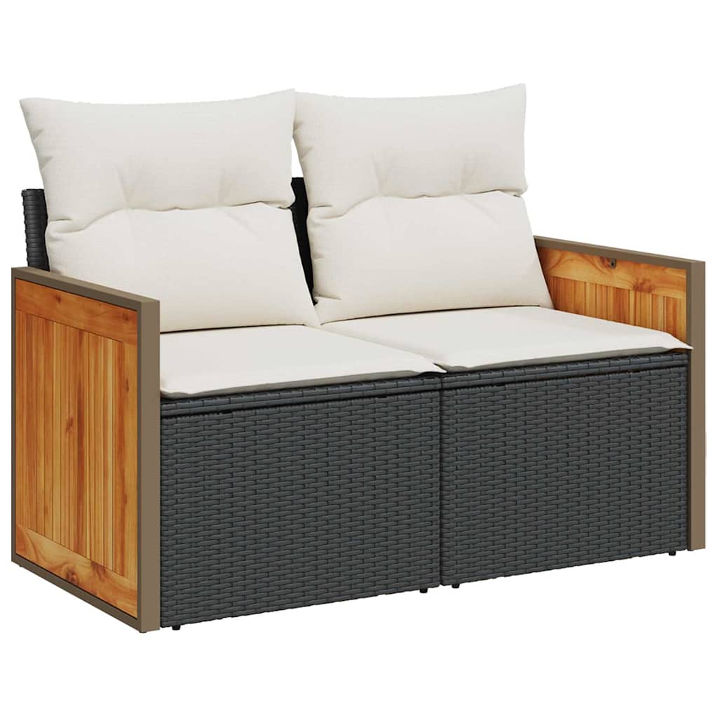 Havesofa Sæt med pude 12 pcs Sort og Cream polyrattan