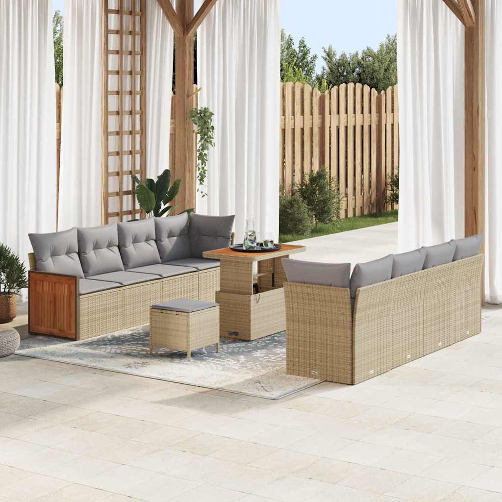 Havesofa Sæt med pude 12 pcs Beige og lys grå polyrattan