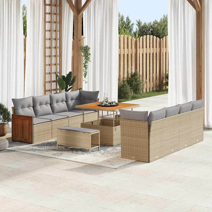 Havesofa Sæt med pude 12 pcs Beige og lys grå polyrattan