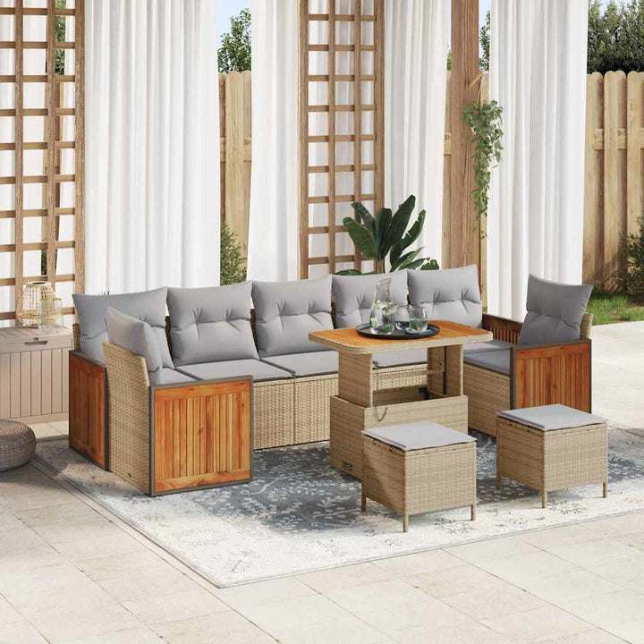 Havesofa Sæt med pude 13 pcs Beige og lys grå polyrattan