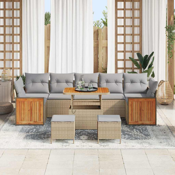 Havesofa Sæt med pude 13 pcs Beige og lys grå polyrattan