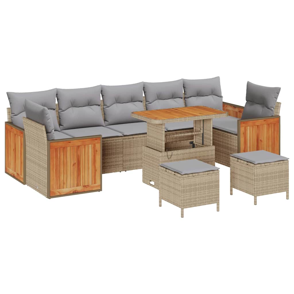 Havesofa Sæt med pude 13 pcs Beige og lys grå polyrattan