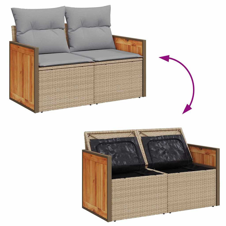 Havesofa Sæt med pude 13 pcs Beige og lys grå polyrattan