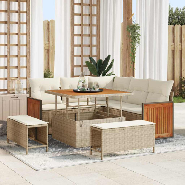 Havesofa Sæt 9 stk. 8-Antal sæder Beige og creme polyrattan