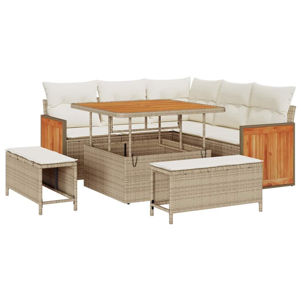 Havesofa Sæt 9 stk. 8-Antal sæder Beige og creme polyrattan