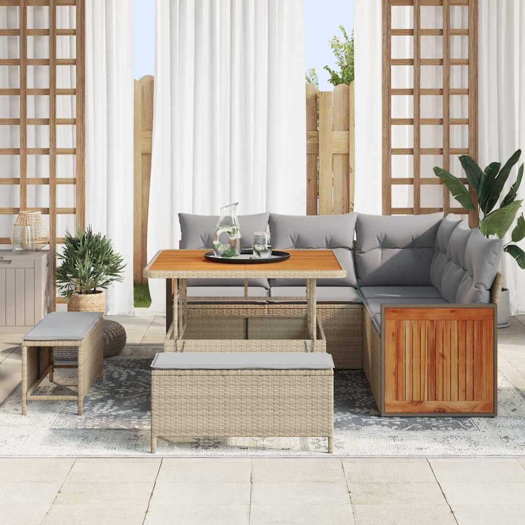 Havesofa Sæt 9 stk. 8-Antal sæder Beige og lys grå polyrattan