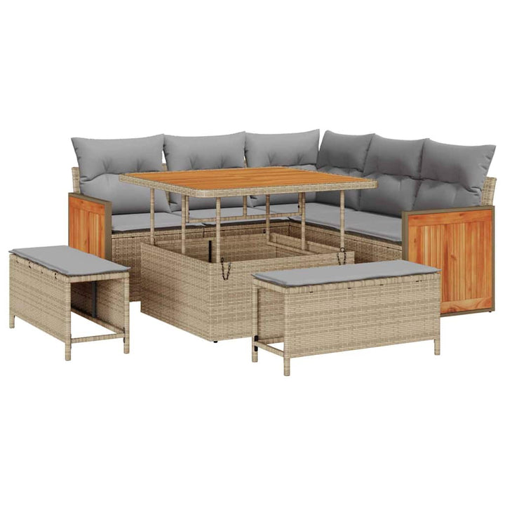 Havesofa Sæt 9 stk. 8-Antal sæder Beige og lys grå polyrattan