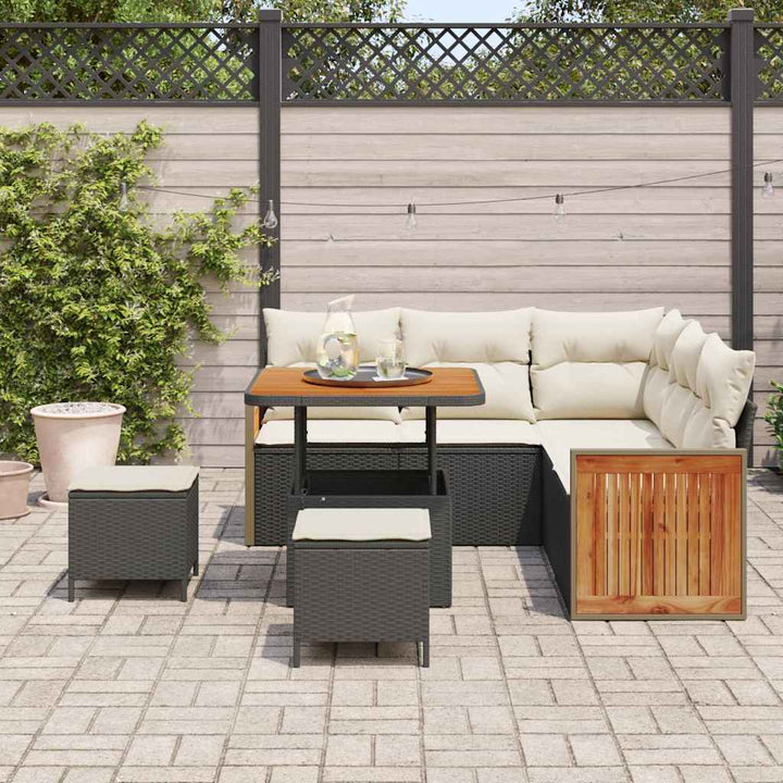 Havesofa Sæt med pude 9 pcs Sort og Cream polyrattan