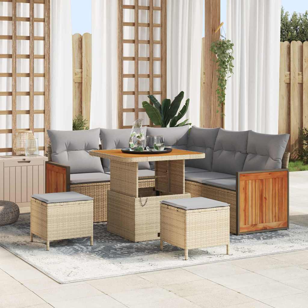 Havesofa Sæt 9 stk. 6-Antal sæder Beige og lys grå polyrattan