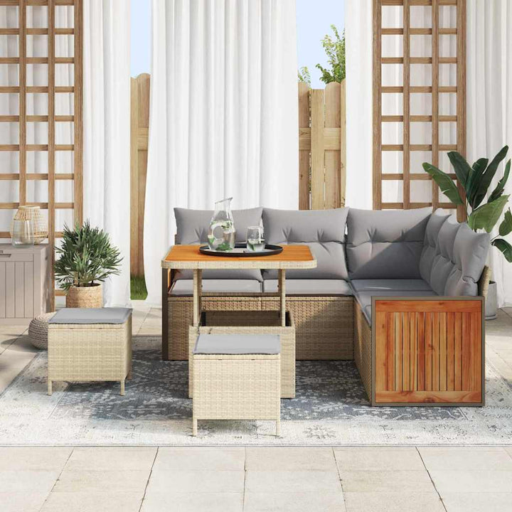 Havesofa Sæt 9 stk. 6-Antal sæder Beige og lys grå polyrattan