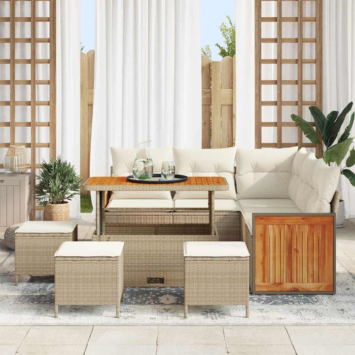 Havesofa Sæt 9 stk. 7-Antal sæder Beige og creme polyrattan