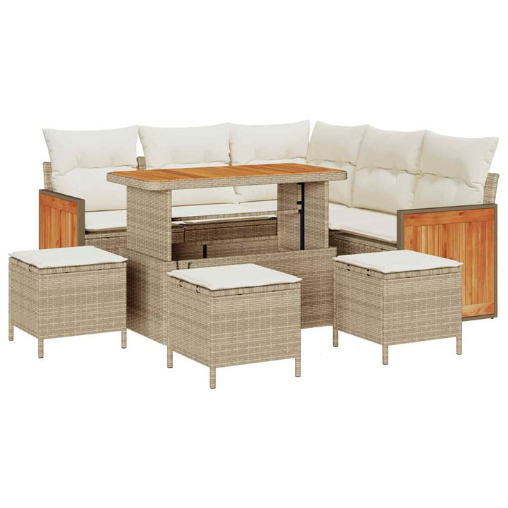 Havesofa Sæt 9 stk. 7-Antal sæder Beige og creme polyrattan