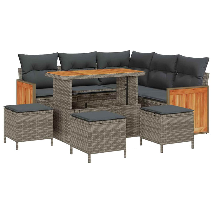 Havesofa Sæt med pude 9 pcs Grå polyrattan