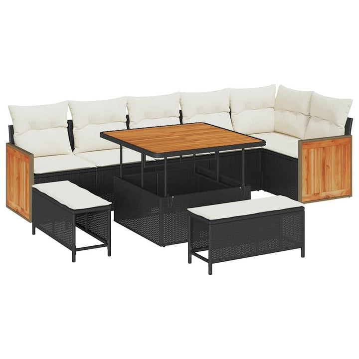 Havesofa Sæt med pude 11 pcs Sort og Cream polyrattan