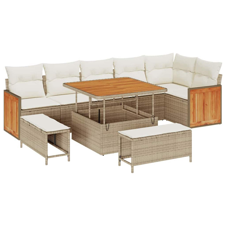 Havesofa Sæt med pude 11 pcs Beige og creme polyrattan