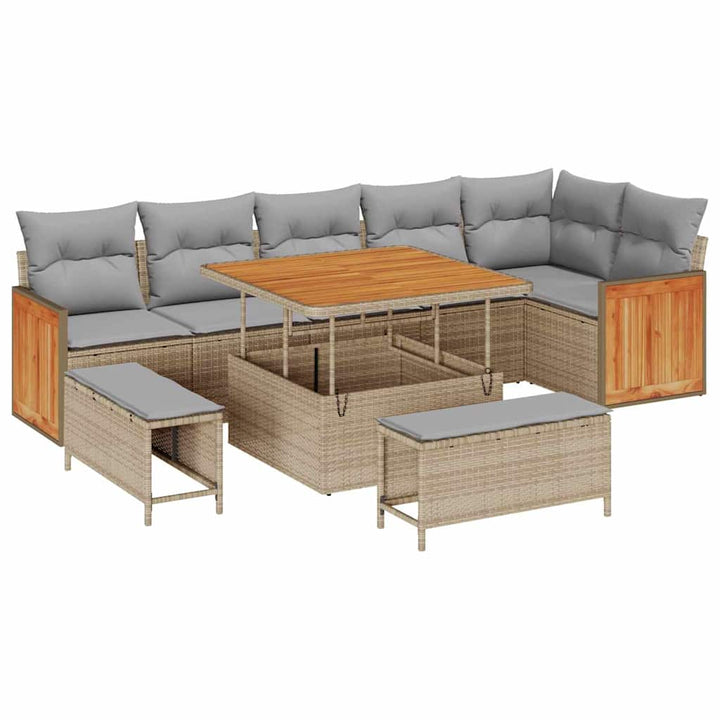 Havesofa Sæt med pude 11 pcs Beige og lys grå polyrattan