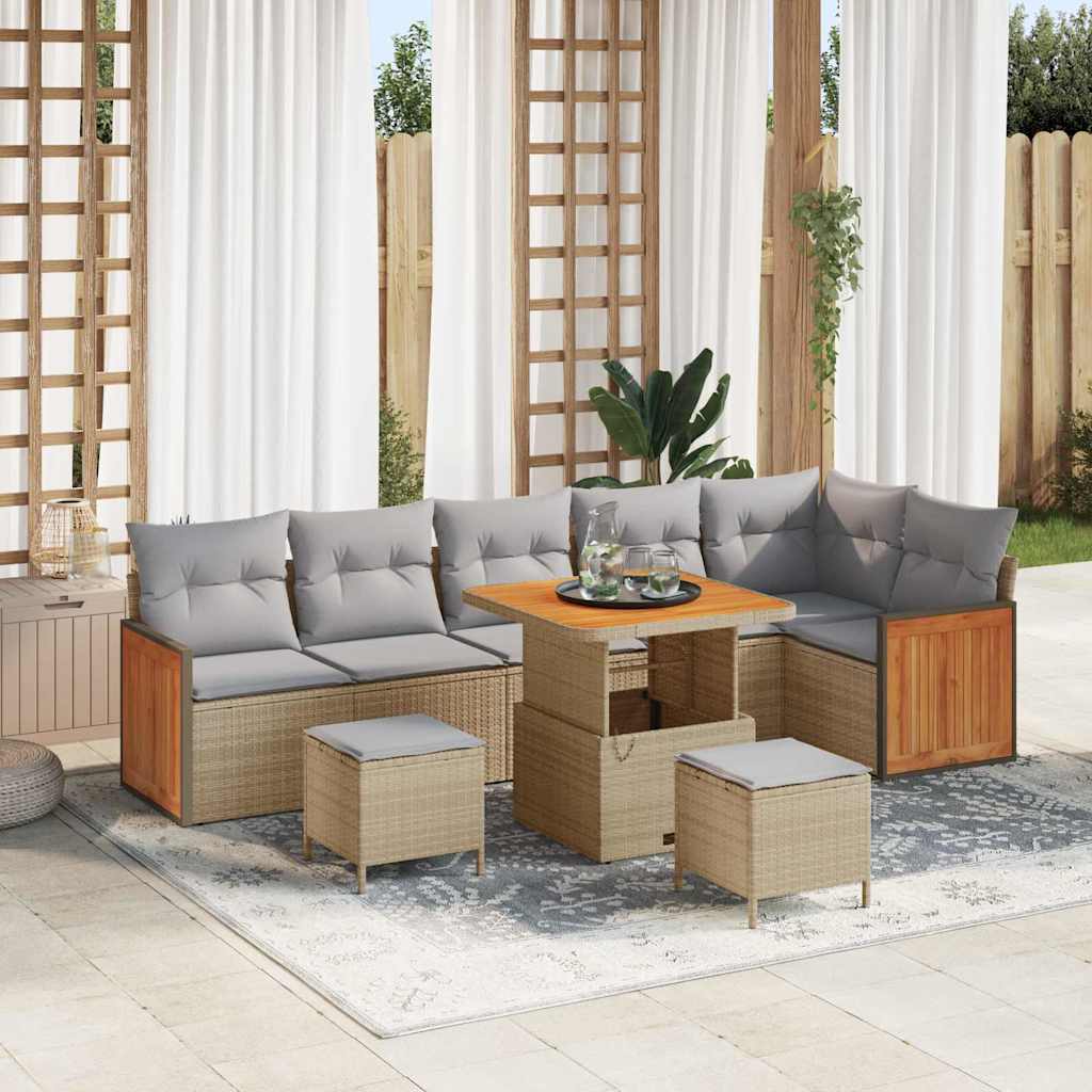 Havesofa Sæt 11 stk. 7-Antal sæder Beige og lys grå polyrattan