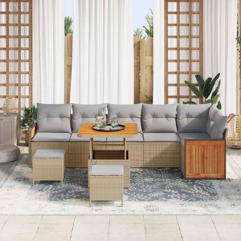 Havesofa Sæt 11 stk. 7-Antal sæder Beige og lys grå polyrattan