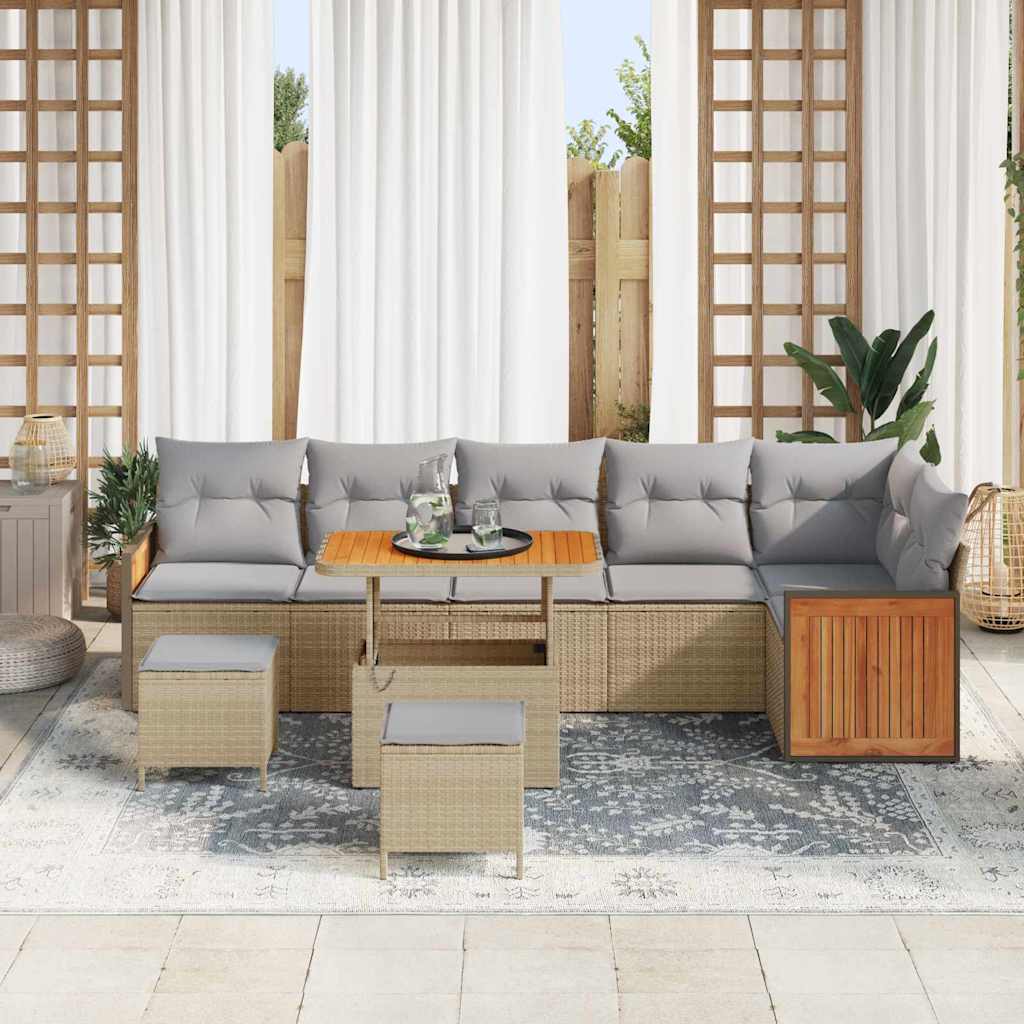 Havesofa Sæt 11 stk. 7-Antal sæder Beige og lys grå polyrattan