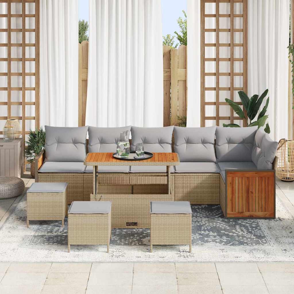 Havesofa Sæt med pude 12 pcs Beige og lys grå polyrattan