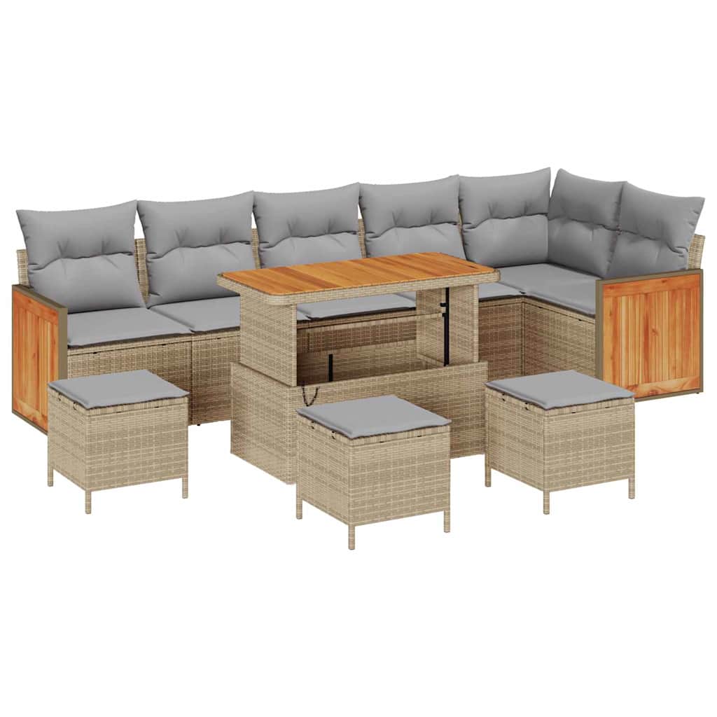 Havesofa Sæt 12 stk. 8-Antal sæder Beige og lys grå polyrattan