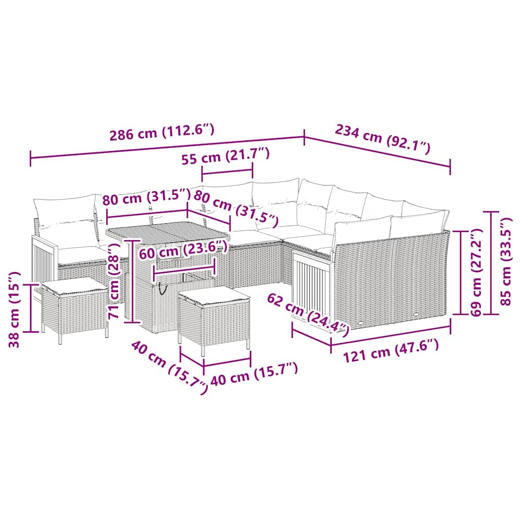 Havesofa Sæt 13 stk. 9-Antal sæder Beige og creme polyrattan
