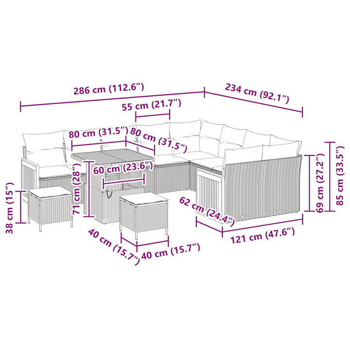 Havesofa Sæt 13 stk. 9-Antal sæder Beige og creme polyrattan