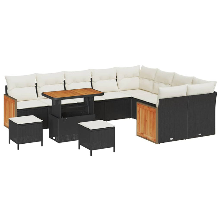 Havesofa Sæt med pude 13 pcs Sort og Cream polyrattan