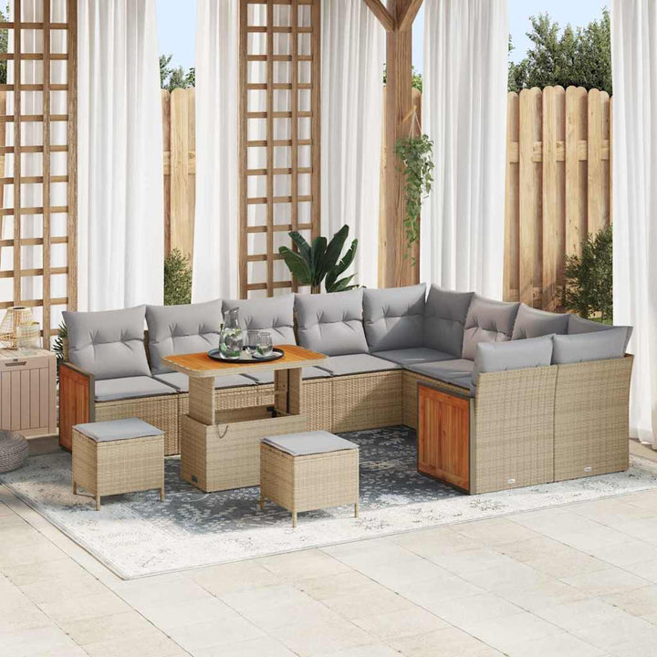 Havesofa Sæt med pude 13 pcs Beige og lys grå polyrattan