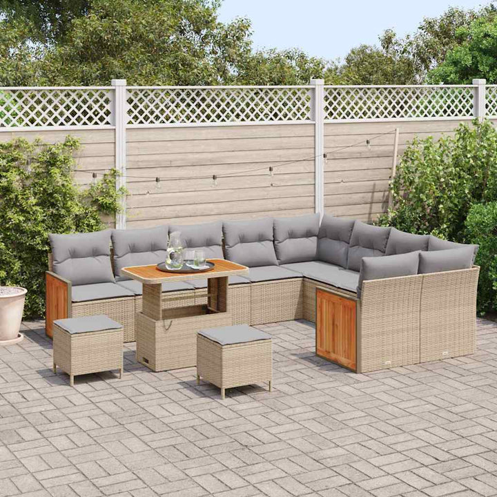 Havesofa Sæt med pude 13 pcs Beige og lys grå polyrattan