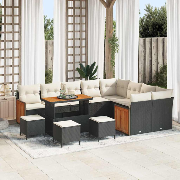 Havesofa Sæt med pude 14 pcs Sort og Cream polyrattan