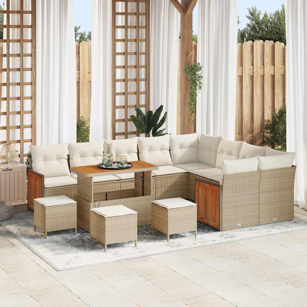 Havesofa Sæt 14 stk. 10-Antal sæder Beige og creme polyrattan