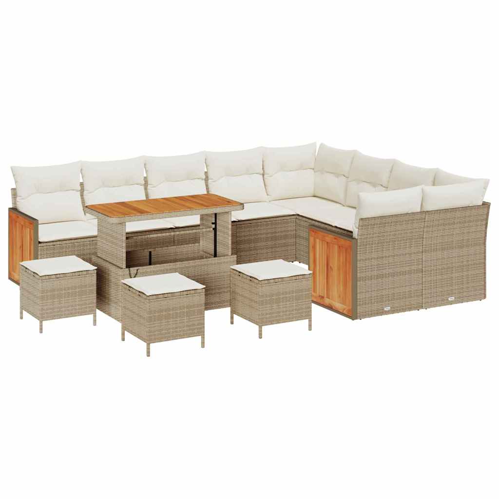 Havesofa Sæt 14 stk. 10-Antal sæder Beige og creme polyrattan