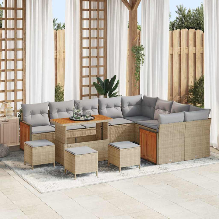 Havesofa Sæt med pude 14 pcs Beige og lys grå polyrattan